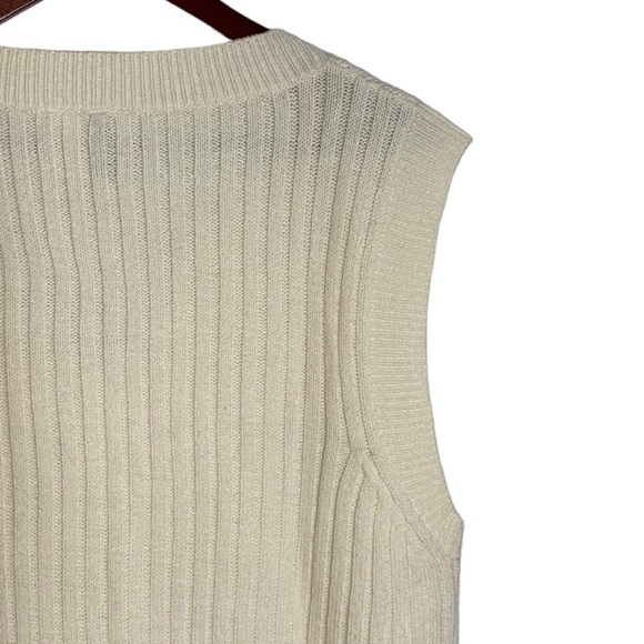 Divided H&M Cream Sweater Vest Ribbed V Neck Split Hem Acrylic Small Oversized - Picture 11 of 15